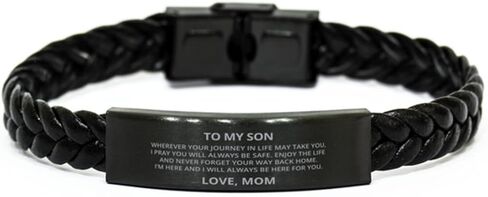 to My Son Braided Leather Bracelet, Wherever Your Journey in Life May Take You, Best Birthday Gifts, Motivational Gifts from Mom in Saudi Arabia