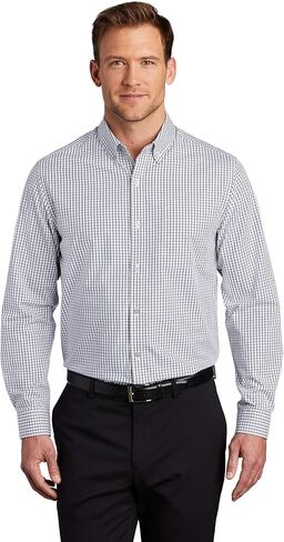Port Authority Broadcloth Gingham Easy Care Shirt W644 2XL Gusty Grey/ White in Kuwait