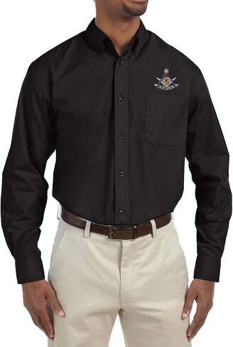 Past Master with Square & Protractor Embroidered Masonic Men's Poplin Button Down Dress Shirt in Saudi Arabia