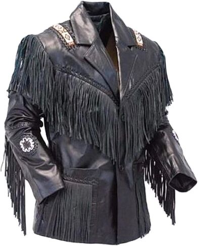 Fringe Cowboy Leather Jacket for Men - (Color - Black) in Saudi Arabia