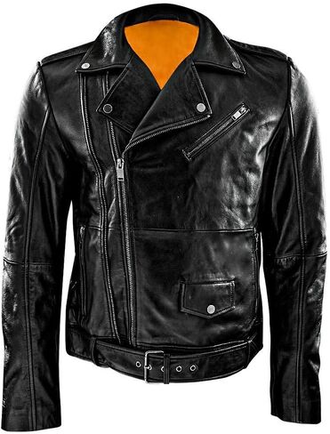Genuine Leather Jacket Men Motorcycle Sheep Skin Casual, Zipper Race Biker Jacket in Saudi Arabia