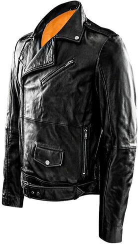 Genuine Leather Jacket Men Motorcycle Sheep Skin Casual, Zipper Race Biker Jacket in Saudi Arabia