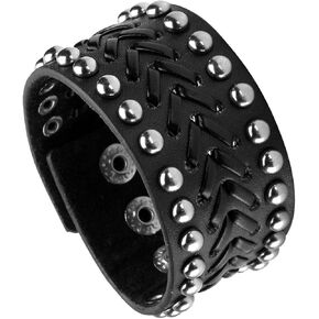 Eigso Vintage Spike Studded Rock Punk Biker Wide Strap Leather Bracelet Goth Rivet Buckle Wristband