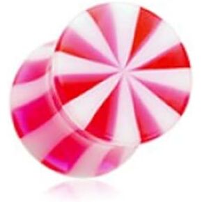 Pink/White Beach Ball Pinstripe Acrylic Double Flared Ear Gauge Plug in Saudi Arabia