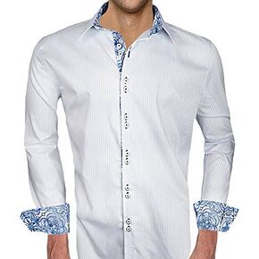 White with Blue Accent Designer Dress Shirt - Made in USA in Saudi Arabia