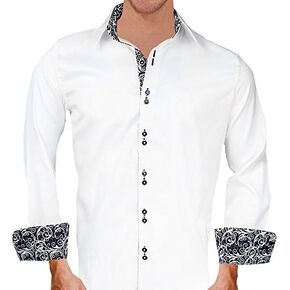 White with Black Contrast Designer Dress Shirts - Made in USA in Saudi Arabia