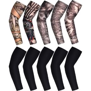 Boao 10 Pairs Sleeves Set Men's Cooling Arm Sleeves Long Fingerless Gloves Anti-Slip Sun Protection Arm Sleeves