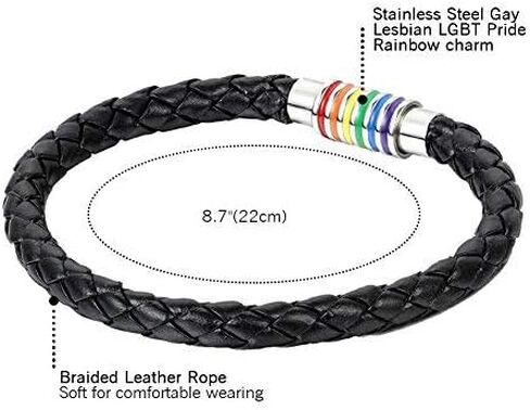 Cupiamtch 2PCS Couple Bracelet Stainless Steel Rainbow Magnetic Clap Braided Leather Bangle for Men Women, 8.7" in Saudi Arabia