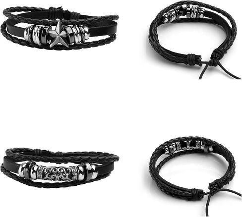MILAKOO 10 Pcs Braided Leather Bracelets for Men Women Punk Skull Bracelet in Saudi Arabia