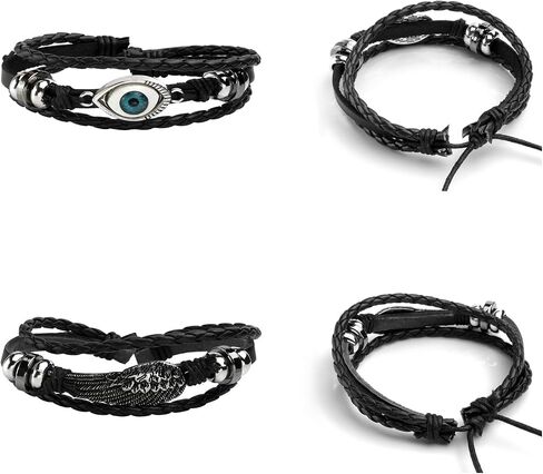 MILAKOO 10 Pcs Braided Leather Bracelets for Men Women Punk Skull Bracelet in Saudi Arabia