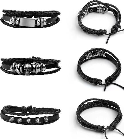 MILAKOO 10 Pcs Braided Leather Bracelets for Men Women Punk Skull Bracelet in Saudi Arabia