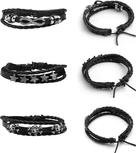 MILAKOO 10 Pcs Braided Leather Bracelets for Men Women Punk Skull Bracelet in Saudi Arabia