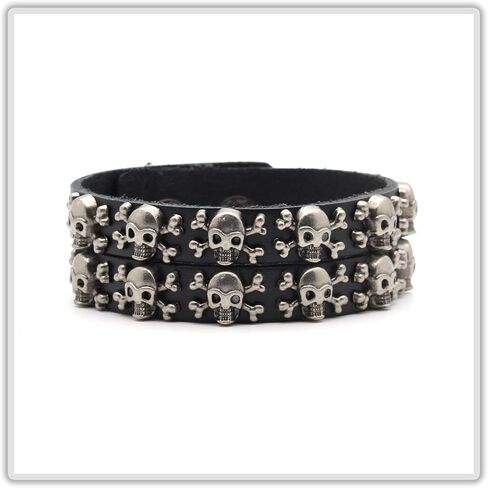 Mgutillart الشرير المعادن الجمجمة سوار واسعة الجلود معصمه سوار الكفة in Kuwait
