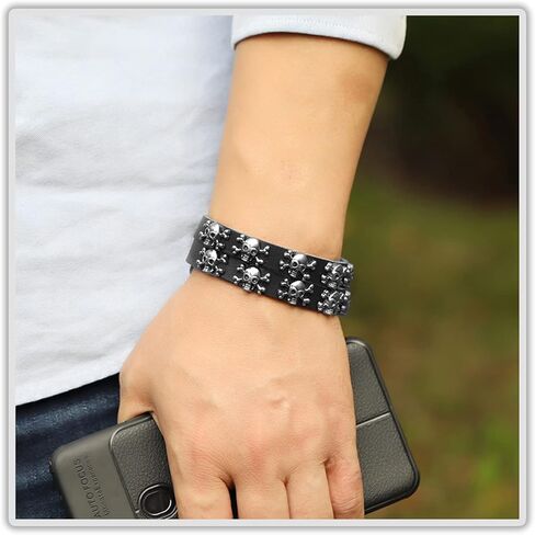 Mgutillart الشرير المعادن الجمجمة سوار واسعة الجلود معصمه سوار الكفة in Kuwait