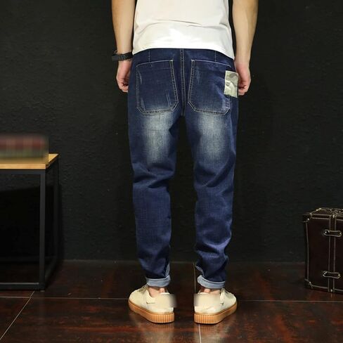 Men's Vintage Ripped Hip Hop Jeans Distressed Side Pocket Stretch Denim Pants Patches Slim Fit Harem Jean Trousers in Kuwait
