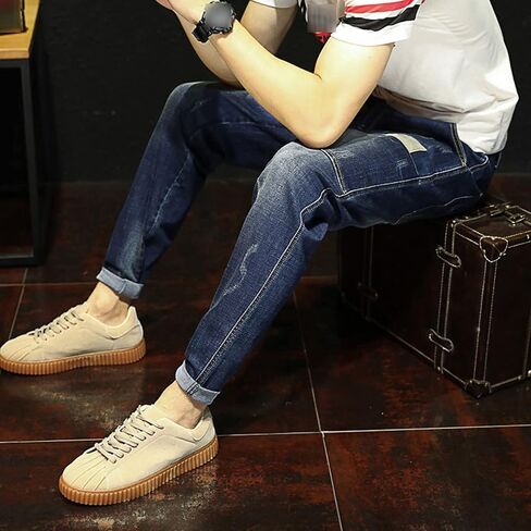 Men's Vintage Ripped Hip Hop Jeans Distressed Side Pocket Stretch Denim Pants Patches Slim Fit Harem Jean Trousers in Kuwait