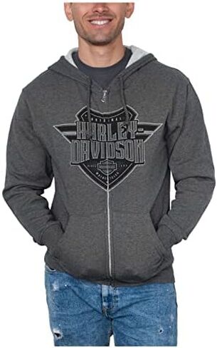 Harley-Davidson Men's Sentinel Zip-Up Fleece Hooded Sweatshirt - Charcoal in Saudi Arabia