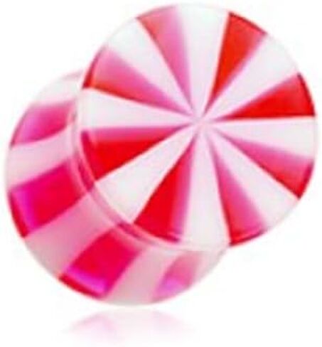 Pink/White Beach Ball Pinstripe Acrylic Double Flared Ear Gauge Plug in Saudi Arabia