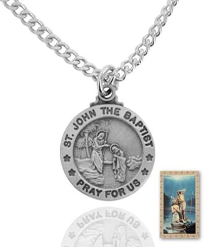 Sterling Faith Pewter Saint John The Baptist Round Medal + 24 Inch Endless Chain + Laminated Prayer Card in Saudi Arabia