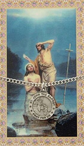 Sterling Faith Pewter Saint John The Baptist Round Medal + 24 Inch Endless Chain + Laminated Prayer Card in Saudi Arabia