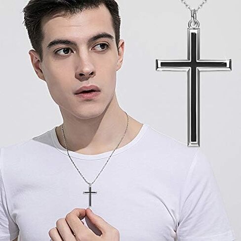 Men's S925 Sterling Silver Cross Pendant Necklace 24 Inches Silver Chain in Kuwait