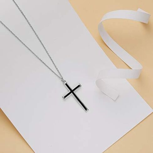Men's S925 Sterling Silver Cross Pendant Necklace 24 Inches Silver Chain in Kuwait