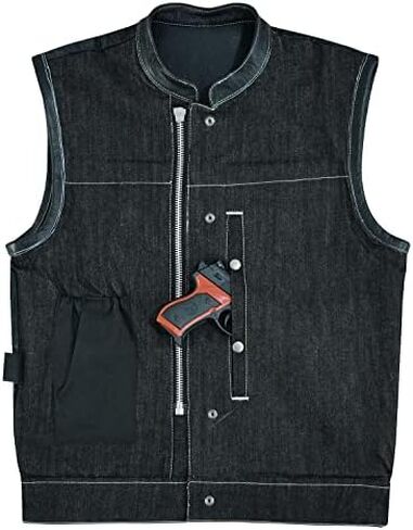 Mens Motorcycle Denim Leather Combo Club Collar Vest with White Stitching Light Weight in Saudi Arabia