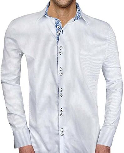 White with Blue Accent Designer Dress Shirt - Made in USA in Saudi Arabia