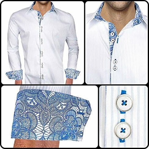White with Blue Accent Designer Dress Shirt - Made in USA in Saudi Arabia