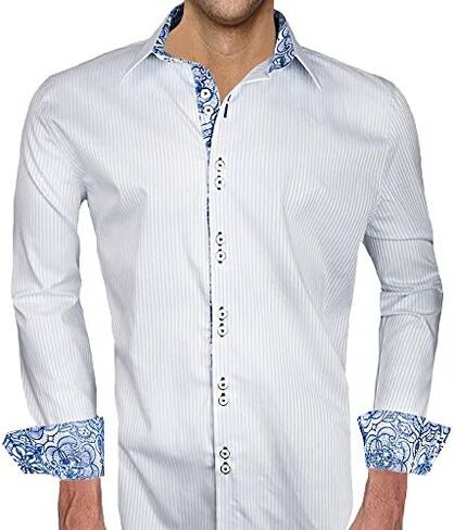 White with Blue Accent Designer Dress Shirt - Made in USA in Saudi Arabia