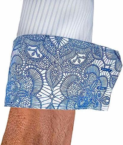 White with Blue Accent Designer Dress Shirt - Made in USA in Saudi Arabia