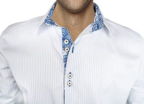 White with Blue Accent Designer Dress Shirt - Made in USA in Saudi Arabia