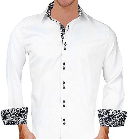 White with Black Contrast Designer Dress Shirts - Made in USA in Saudi Arabia