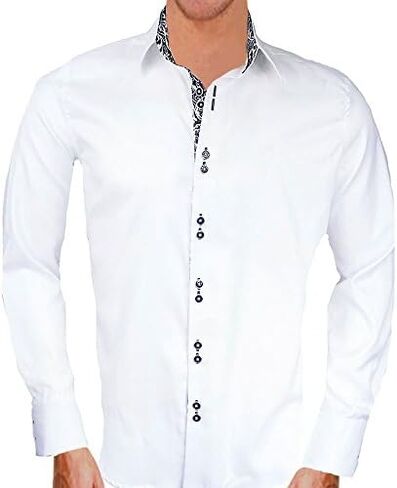 White with Black Contrast Designer Dress Shirts - Made in USA in Saudi Arabia