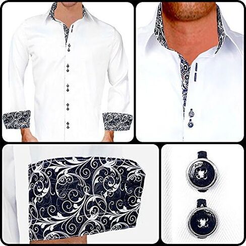 White with Black Contrast Designer Dress Shirts - Made in USA in Saudi Arabia