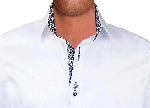 White with Black Contrast Designer Dress Shirts - Made in USA in Saudi Arabia