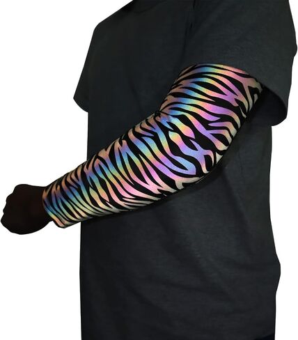 Akkad Kuti Men Rainbow Reflective Sleeves Compression Arm Sleeves Holographic Glowing Night Casual Sleeves in Kuwait