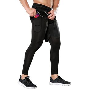 OEBLD Mens 2 in 1 Athletic Running Pants Quick Dry Gym Workout Shorts for Men Compression Pants with Pockets
