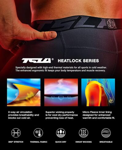 TSLA Men's Thermal Compression Pants, Athletic Sports Leggings & Running Tights, Wintergear Base Layer Bottoms in Kuwait
