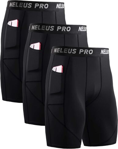 NELEUS Men's 3 Pack Compression Short with Pocket in Saudi Arabia