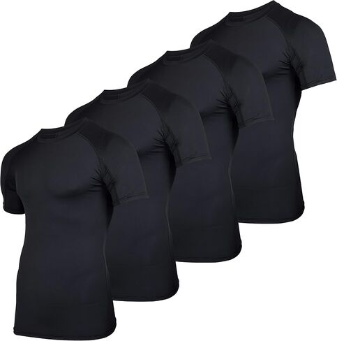 Real Essentials 4 Pack: Men's Short Sleeve Compression T-Shirt Base Layer Undershirt Athletic Top (Available in Big & Tall) in Kuwait
