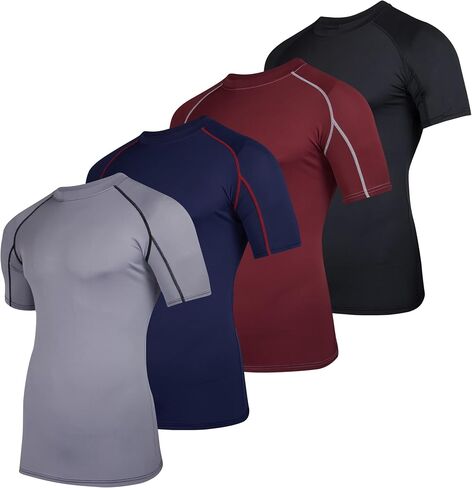 Real Essentials 4 Pack: Men's Short Sleeve Compression T-Shirt Base Layer Undershirt Athletic Top (Available in Big & Tall) in Kuwait