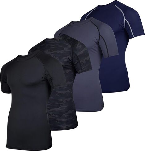 Real Essentials 4 Pack: Men's Short Sleeve Compression T-Shirt Base Layer Undershirt Athletic Top (Available in Big & Tall) in Kuwait