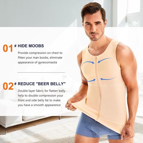 Wonderience Compression Shirts for Men Undershirts Slimming Body Shaper Waist Trainer Tank Top Vest with Zipper in Saudi Arabia