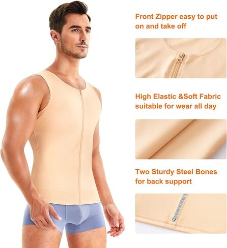 Wonderience Compression Shirts for Men Undershirts Slimming Body Shaper Waist Trainer Tank Top Vest with Zipper in Saudi Arabia