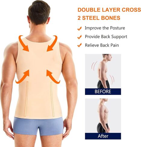 Wonderience Compression Shirts for Men Undershirts Slimming Body Shaper Waist Trainer Tank Top Vest with Zipper in Saudi Arabia
