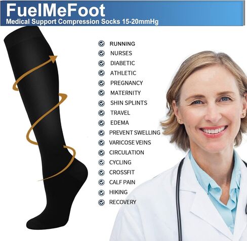 FuelMeFoot 3 Pack Copper Compression Socks - Compression Socks Women & Men Circulation - Best for Medical,Running,Athletic in Kuwait