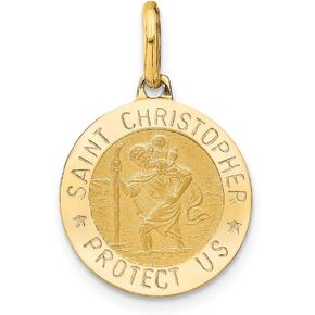 Solid 14k Yellow Gold Round Catholic Patron Saint Christopher Brushed Matte Finish Pendant Charm - 23mm x 15mm in Saudi Arabia