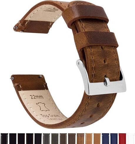 Barton Quick Release - Top Grain Leather Watch Band Strap - Choice of Width - 16mm, 18mm, 19mm, 20mm, 21mm 22mm, 23mm or 24mm in Saudi Arabia