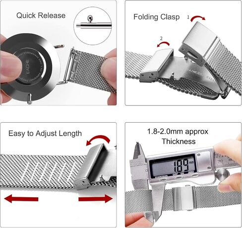 EACHE Stainless Steel Mesh Watch Band for Men Women, Quick Release Mesh Watch Straps 12mm 14mm 16mm 18mm 20mm 22mm in Saudi Arabia